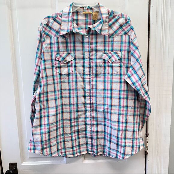 Wrangler western pearl snap button down long sleeve shirt women's xxl - Picture 1 of 4